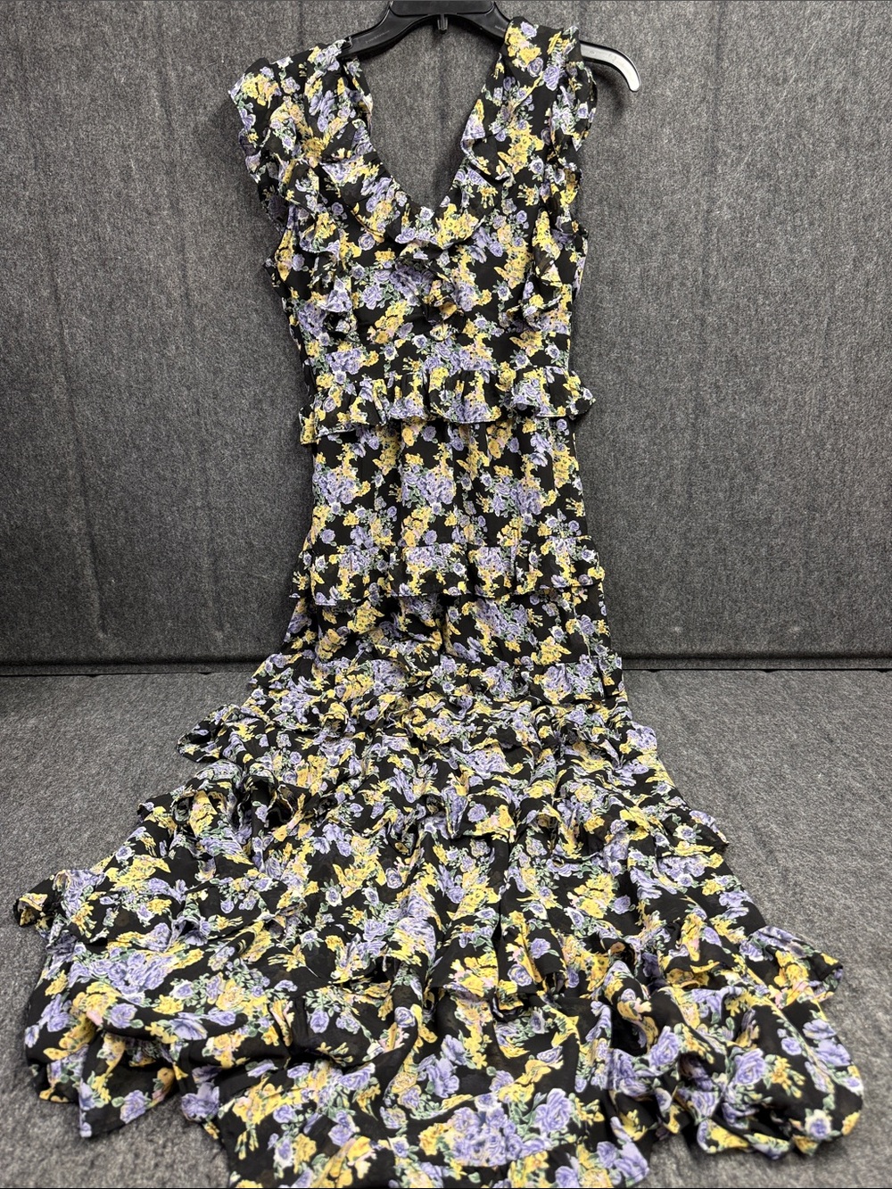 The Vintage Shop Black Maxi Dress with Yellow & Lavender Floral Print - Picture 3 of 7